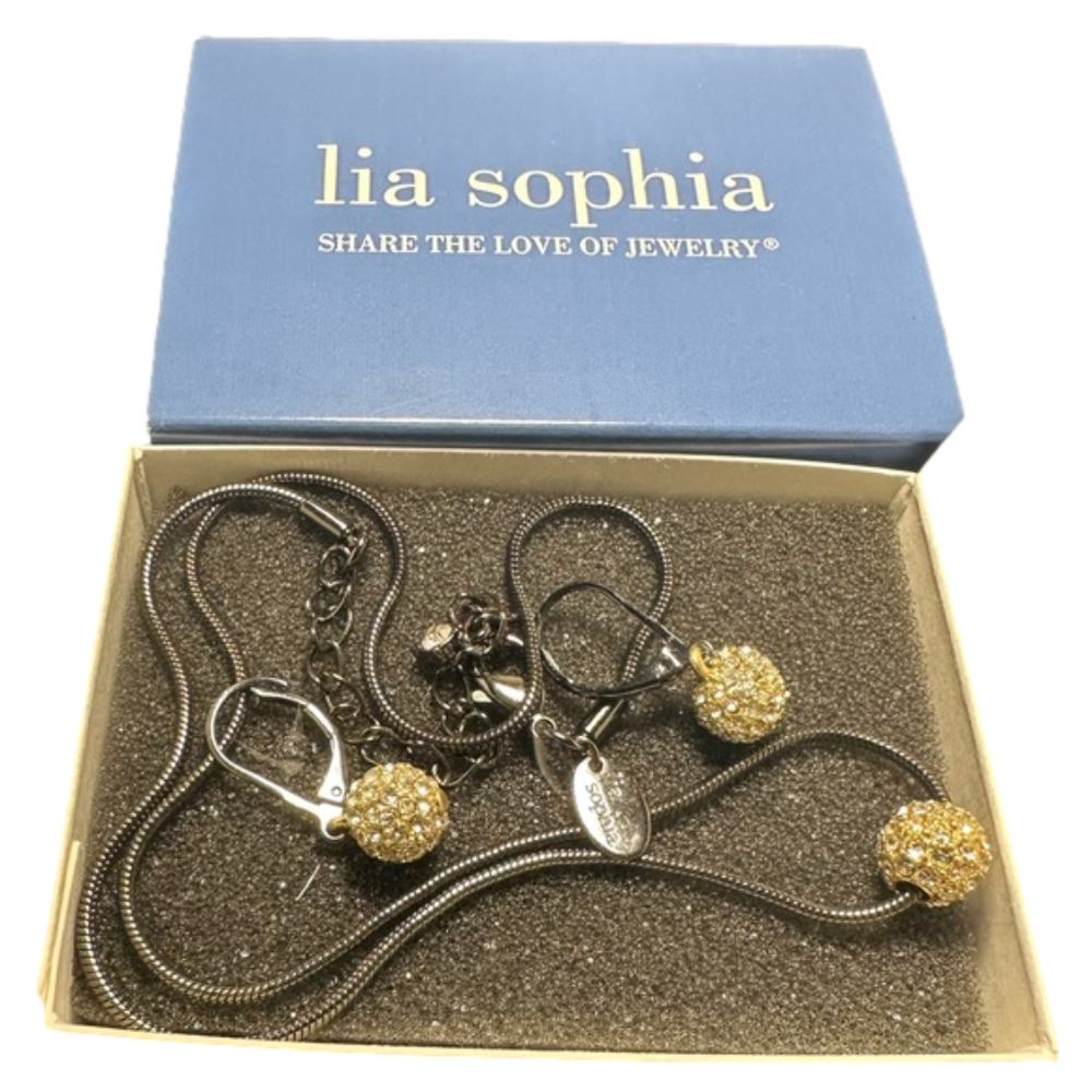 Lia Sophia Glitter Ball Hermatite Necklace and Earrings